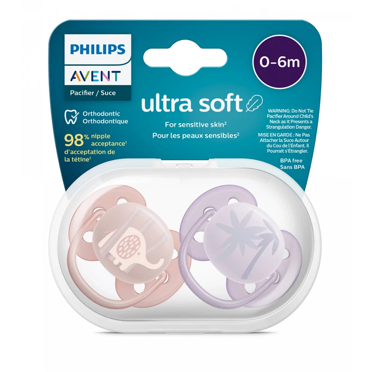 Philips Avent Ultra Soft Soother 0–6 Months – 2 Pack Silicone Pacifier (BPA-Free)