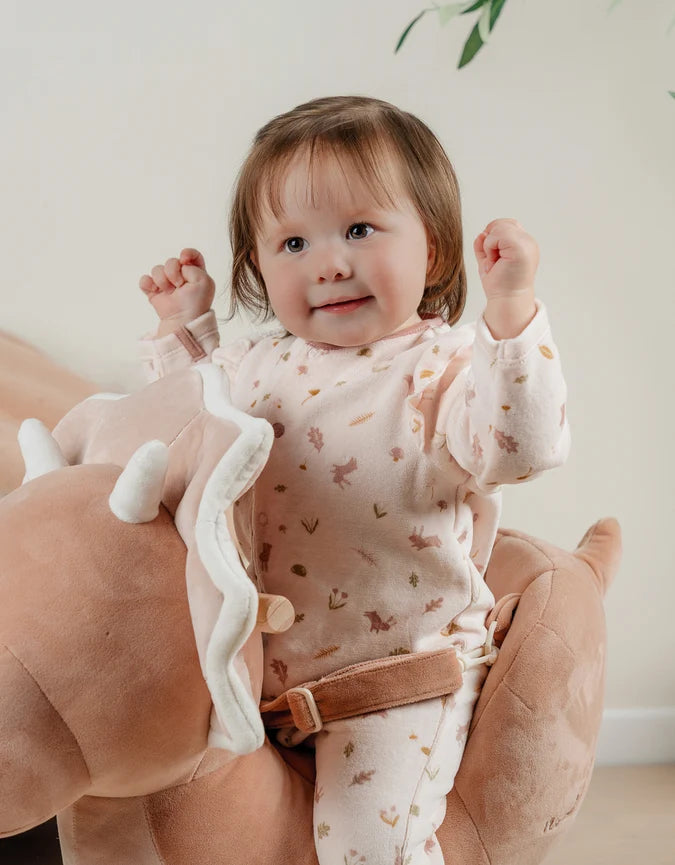 Noukie’s Pale Pink Velour Baby Pajamas with Ruffles – Floral Print