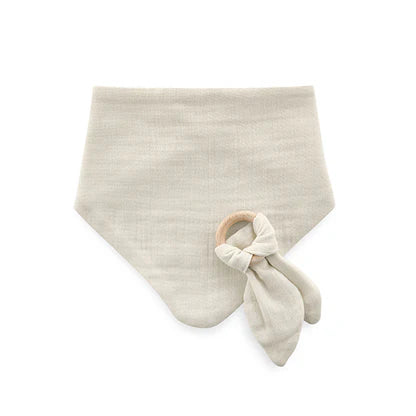 babyjem muslin bib with teether ecru