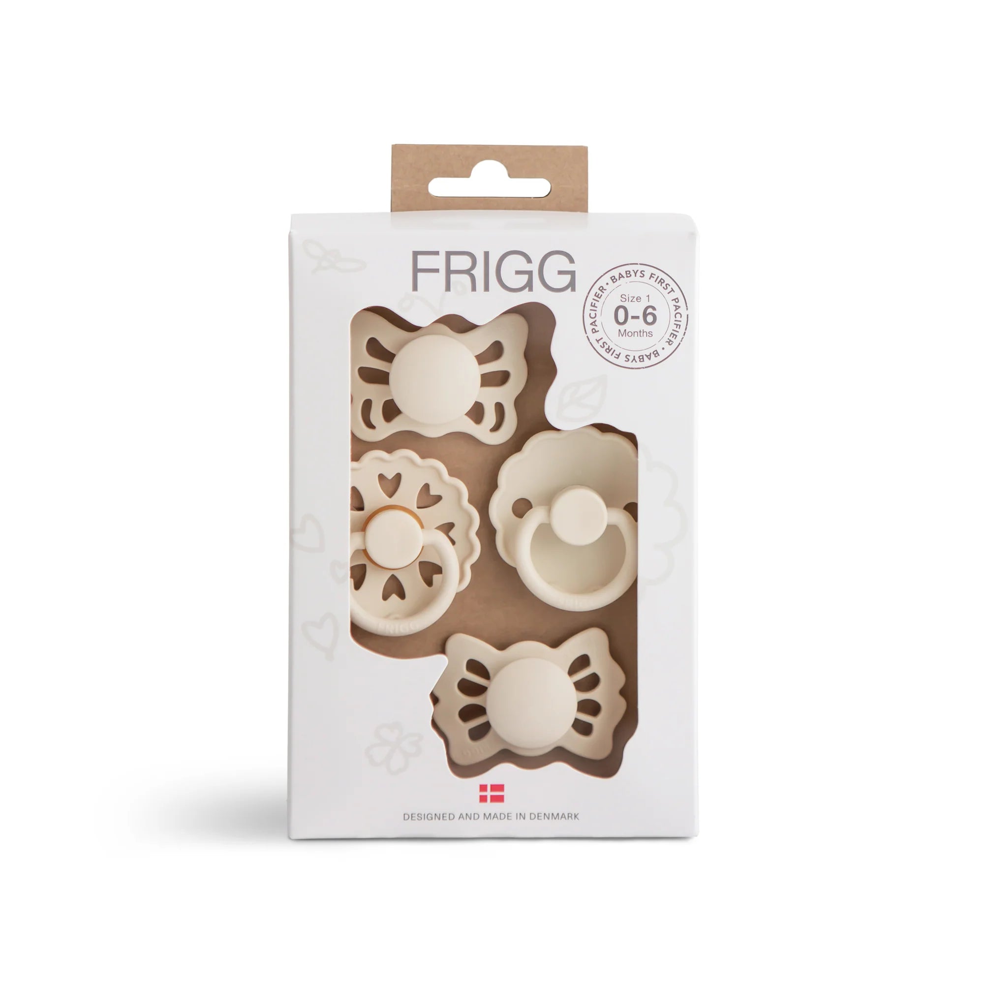 frigg first pacifier 4 pack - 0-6m floral heart- cream
