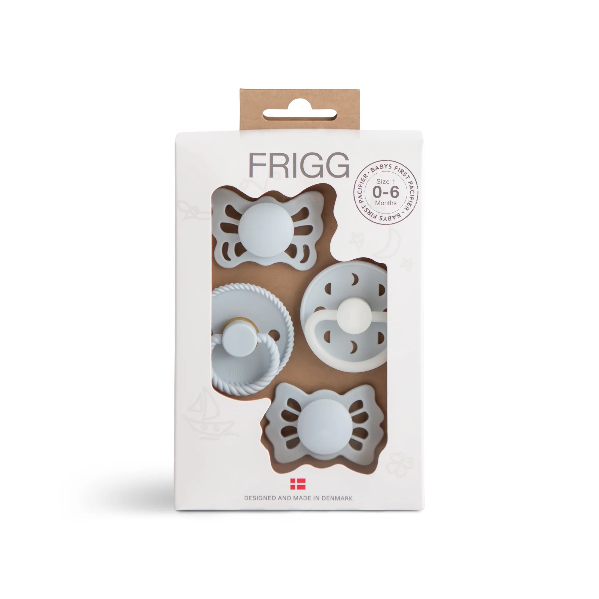 frigg first pacifier 4 pack - 0-6m moonlight sailing powder blue