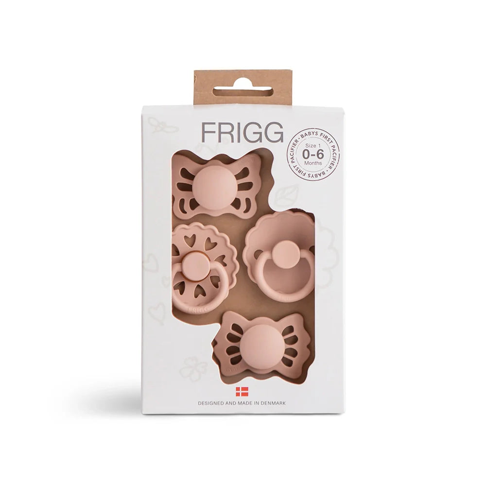 frigg first pacifier 4 pack 0-6m floral heart - blush