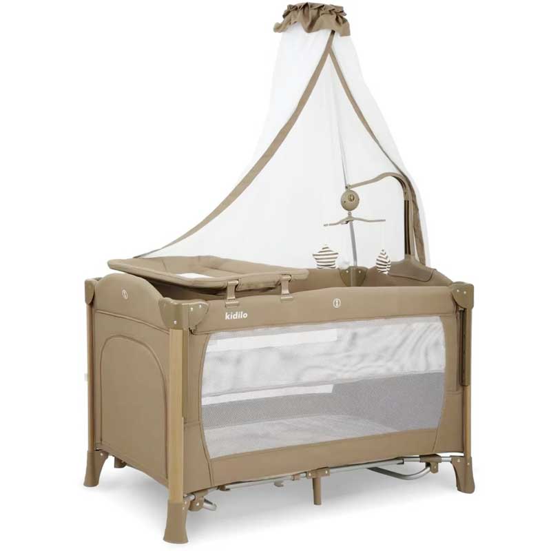 Kidilo Deluxe Baby Travel Cot & Next-to-Me Bed – khaki