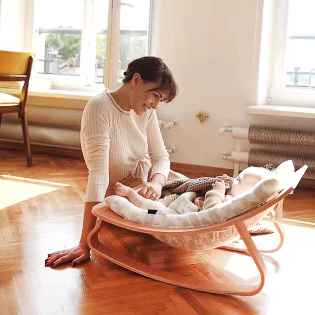 Miila Nest Wooden Baby Rocker Natural Infant Lounger with Soft Padded Seat