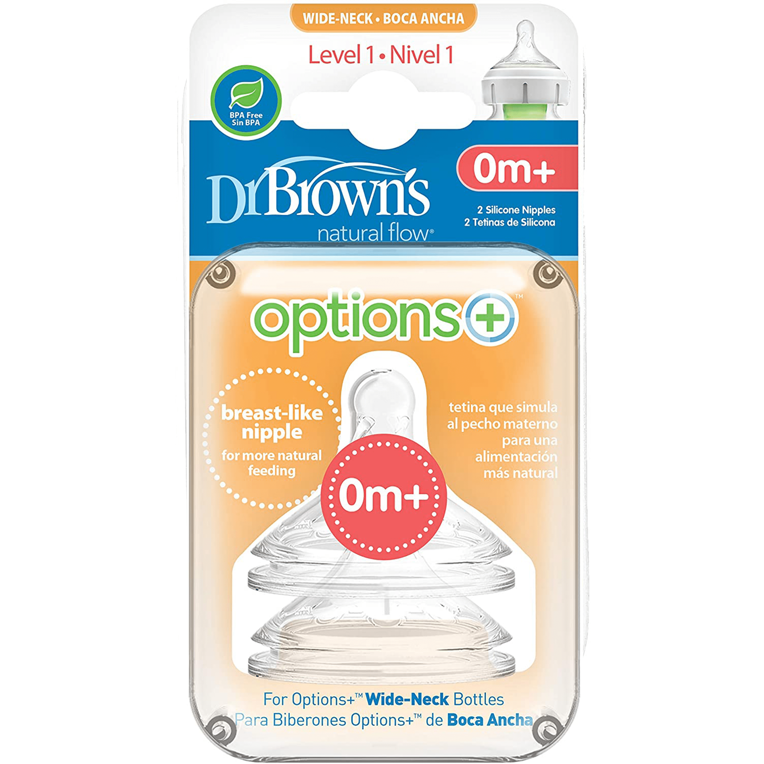 dr browns options+ wide neck bottle nipples level 1 0m+ newborn 2 pack