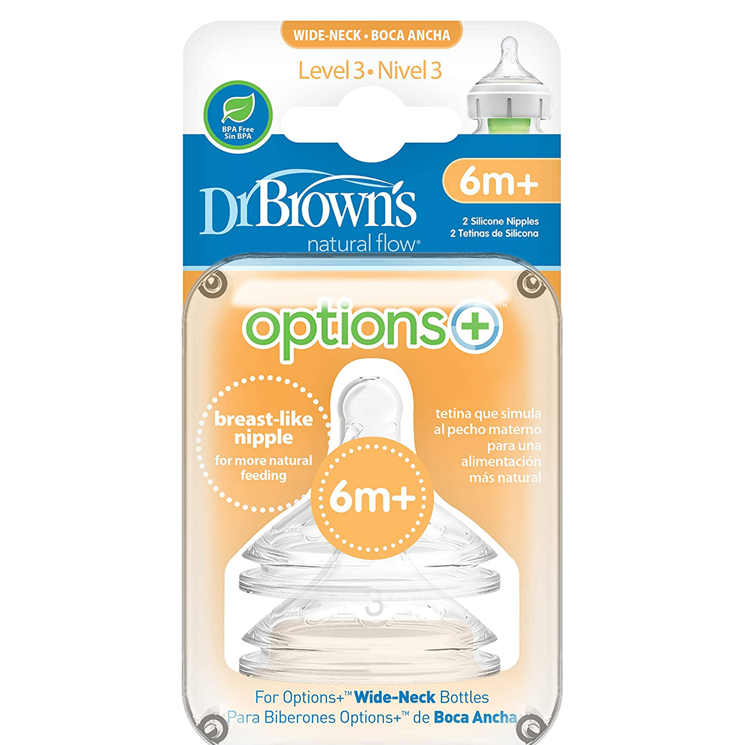 dr browns options+ wide neck bottle nipples level 3 6m+ 2 pack