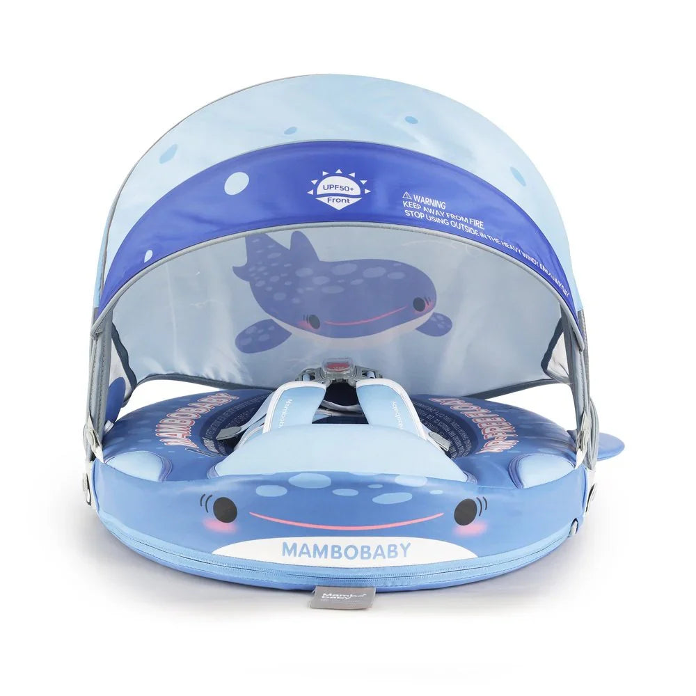 Mambobaby Non-Inflatable Chest Baby Float with Canopy - Fish Blue