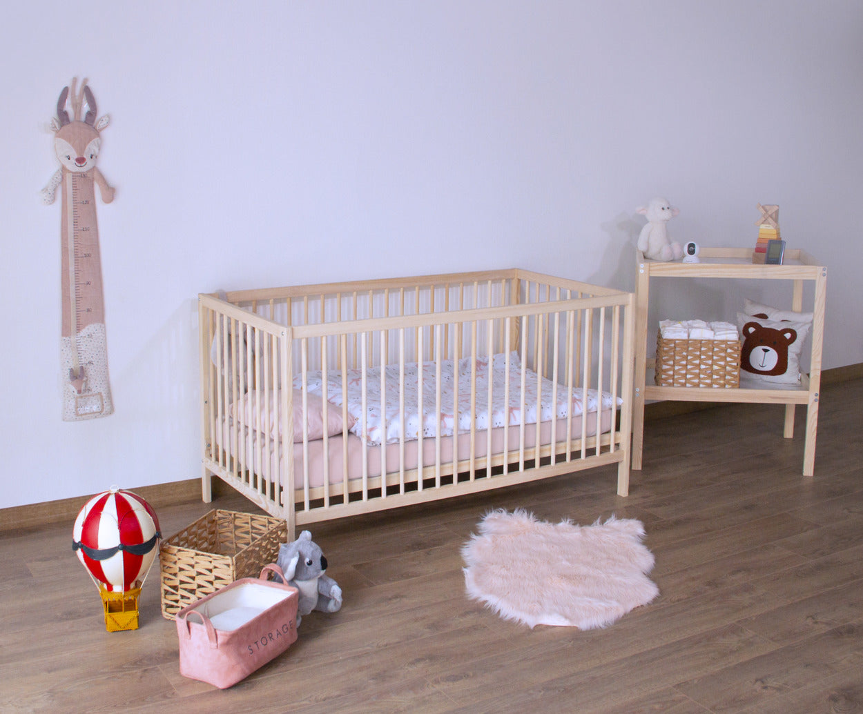 kukka natural wood 2 level crib 140x70