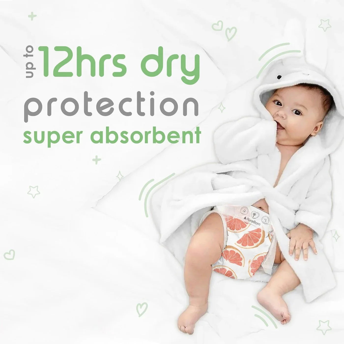 Pureborn Single Pack Organic Bamboo Diapers Ultra-gentle Eco-Friendly Nappies - Print may vary