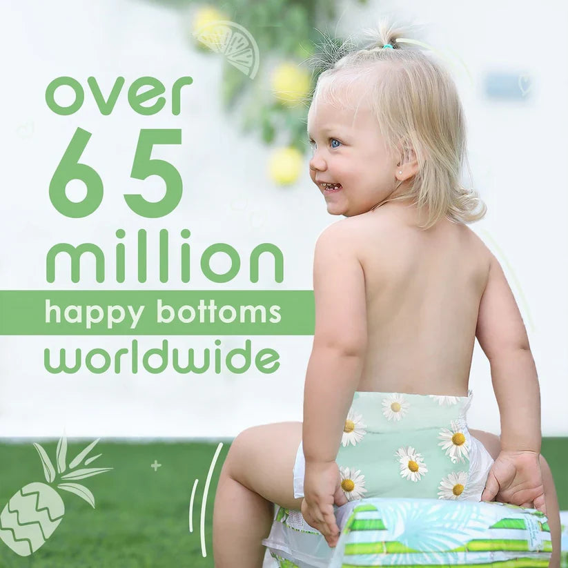 Pureborn Single Pack Organic Bamboo Diapers Ultra-gentle Eco-Friendly Nappies - Print may vary