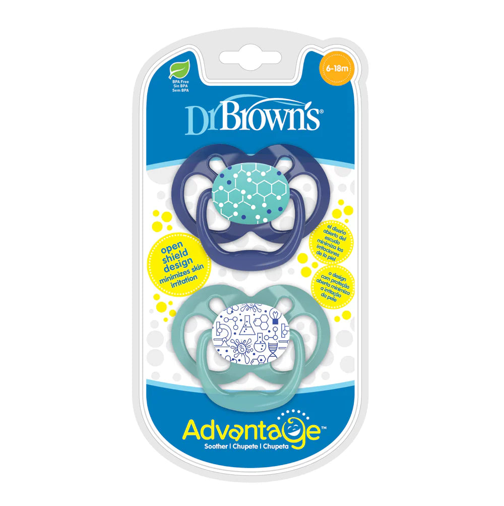 dr browns advantage baby soothers 6-18m 2 pack orthodontic pacifier blue