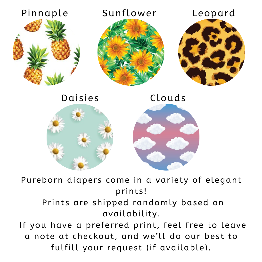 Pureborn Single Pack Organic Bamboo Diapers Ultra-gentle Eco-Friendly Nappies - Print may vary