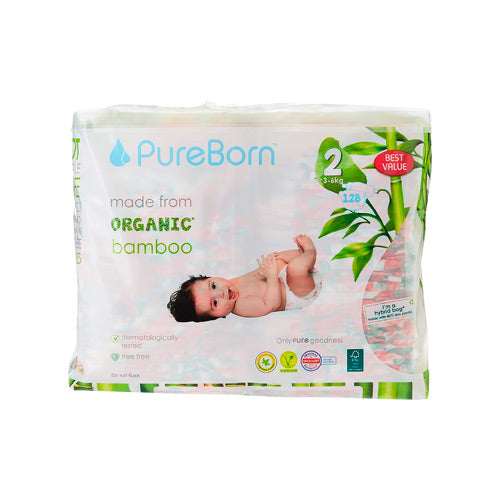 Pureborn Matser Pack Organic Bamboo Diapers Gentle Eco-Friendly Nappies - Print may vary