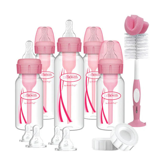 dr browns options+ narrow neck baby bottle gift set pink anti colic starter set