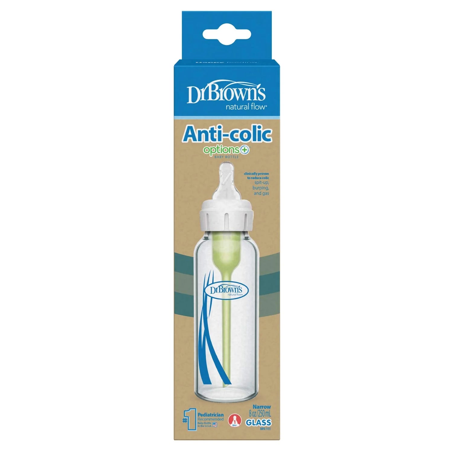 dr browns options+ wide neck glass baby bottle 250ml anti colic