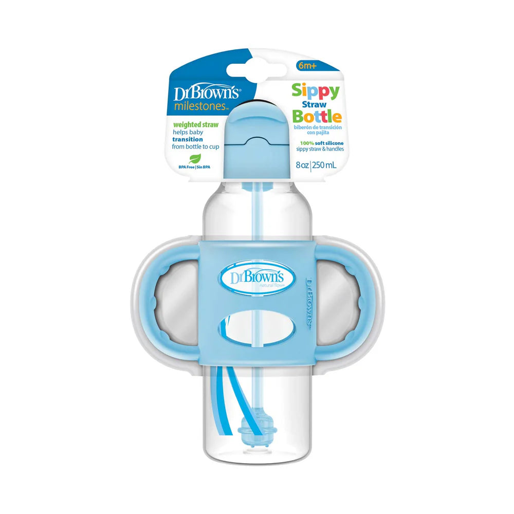dr browns sippy straw bottle with handles 270ml blue toddler training cup