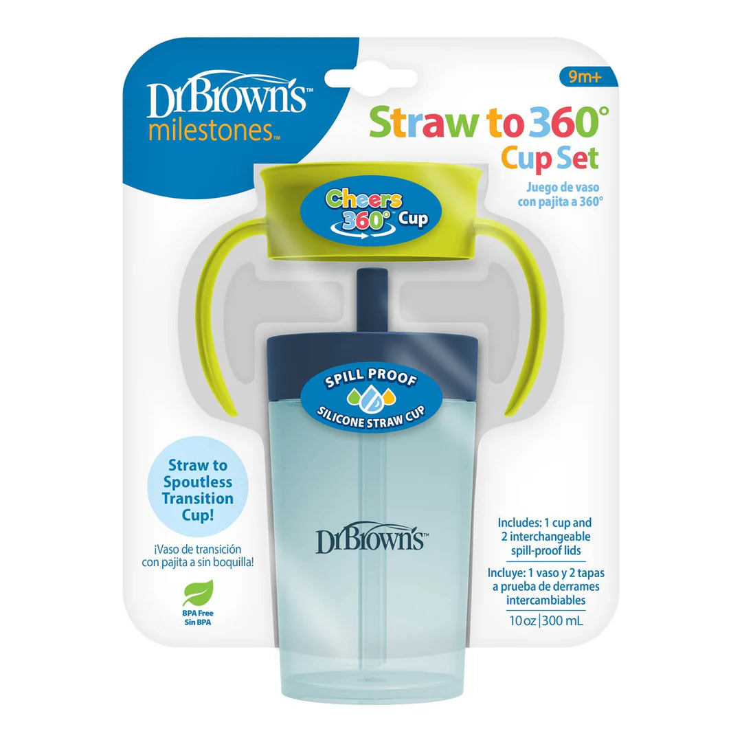 dr browns straw cup set 360ml blue toddler training cups