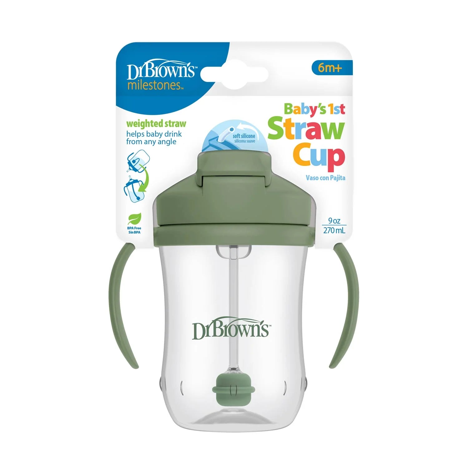 dr browns first straw cup 270ml green toddler training cup