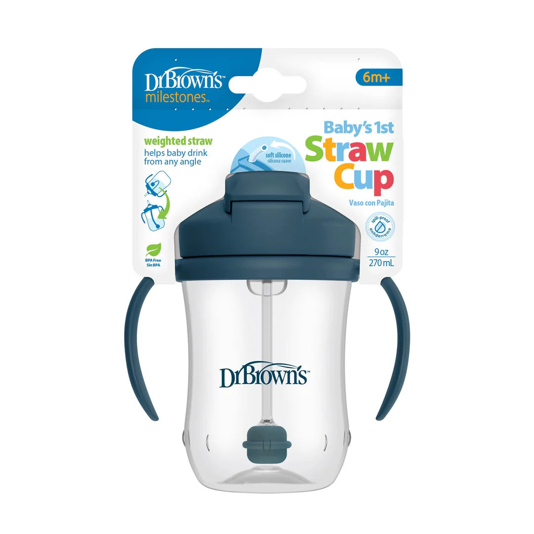 dr browns first straw cup 270ml blue toddler training cup