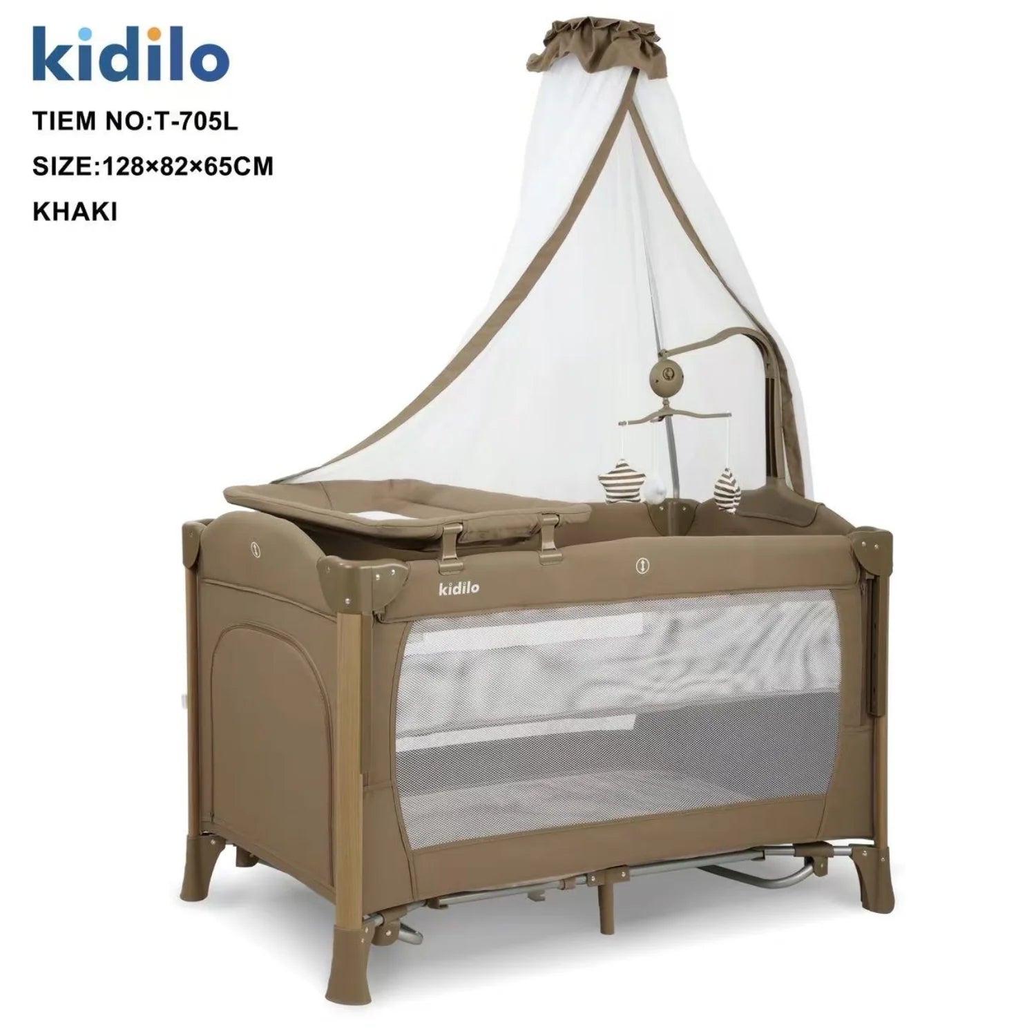 Kidilo Deluxe Baby Travel Cot & Next-to-Me Bed – khaki
