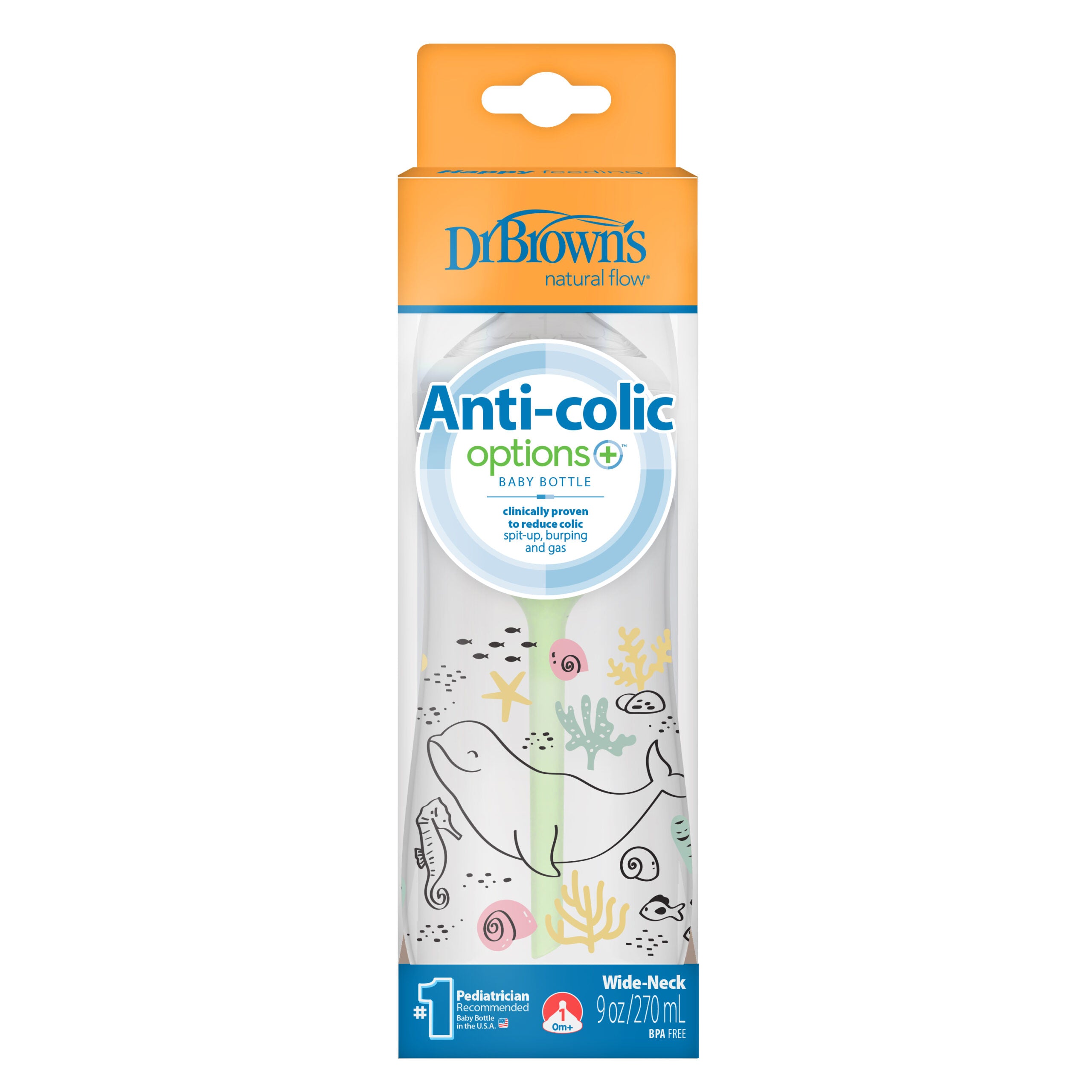 dr browns options+ baby bottle 270ml ocean anti colic