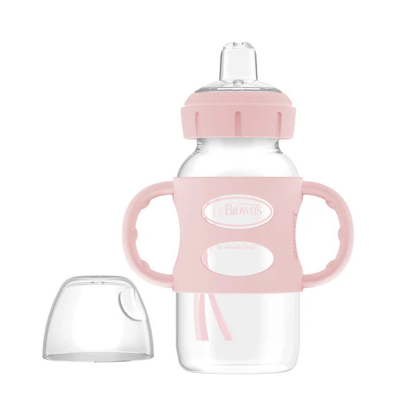 dr browns sippy bottle with handles 270ml pink toddler training cup