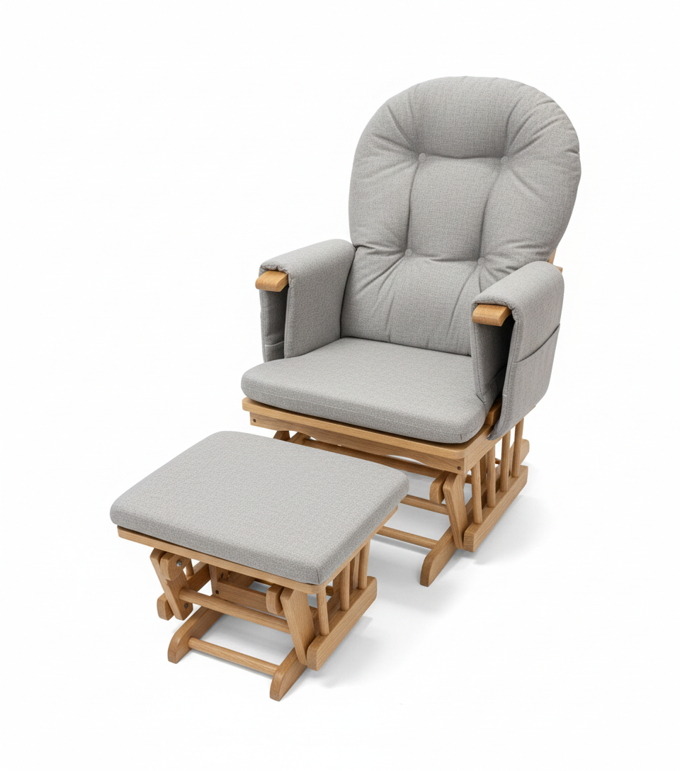 Miila Canvas Nursing Chair Light Grey natural wood Rocker