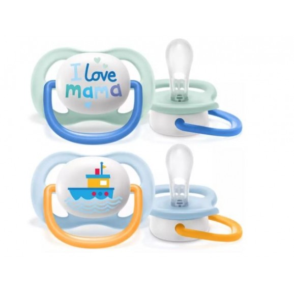 Philips Avent Ultra Air Soother “I Love Mama” 0–6 Months – 2 Pack Boy Design