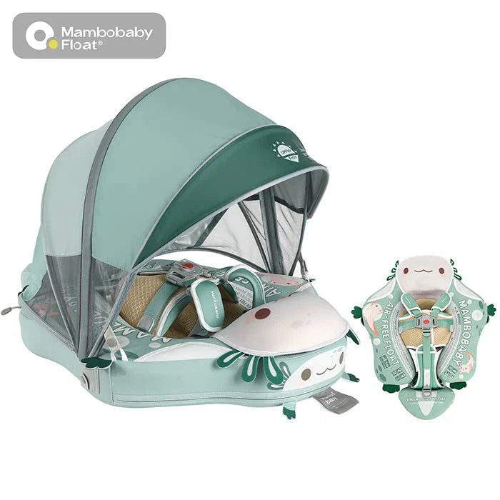 Mambobaby Non-Inflatable Chest Baby Float with Canopy - Axolotl Green