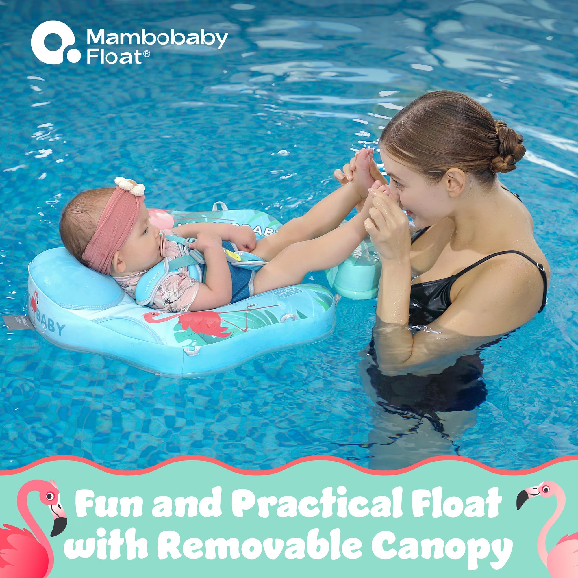 Mambobaby Non-Inflatable Chest Baby Float with Canopy - Flamingo