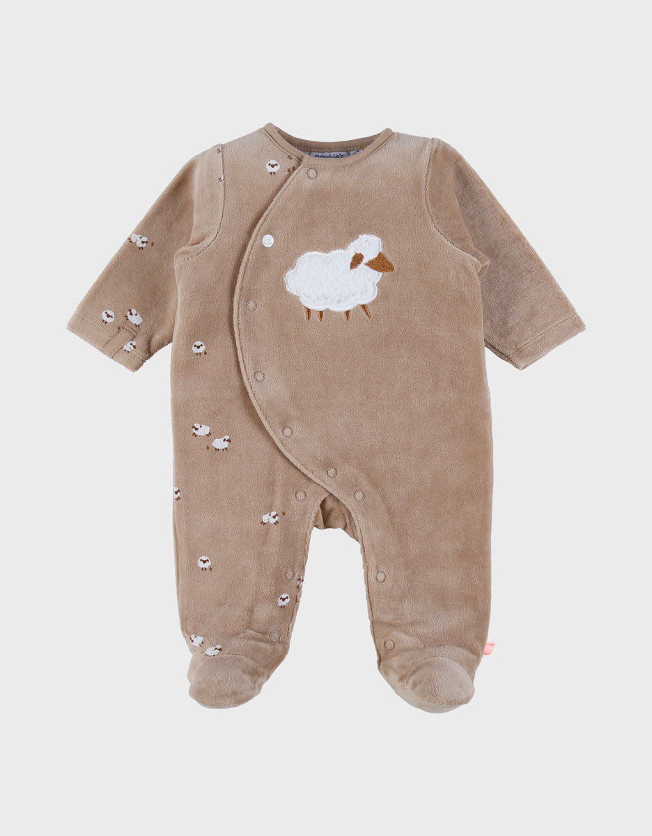 Noukie’s Fluffy Beige Velour Baby Pajamas – Newborn 0M