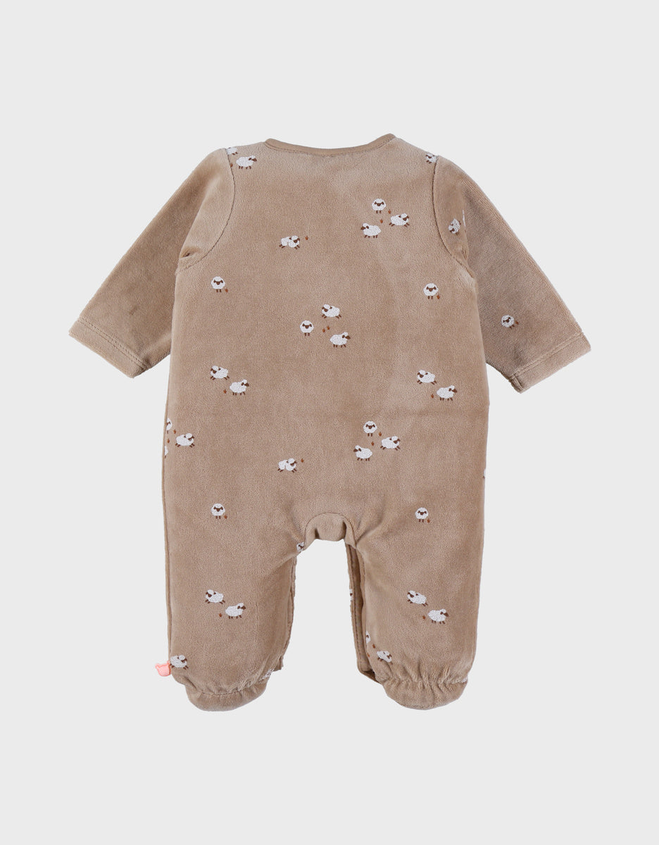 Noukie’s Fluffy Beige Velour Baby Pajamas – Newborn 0M
