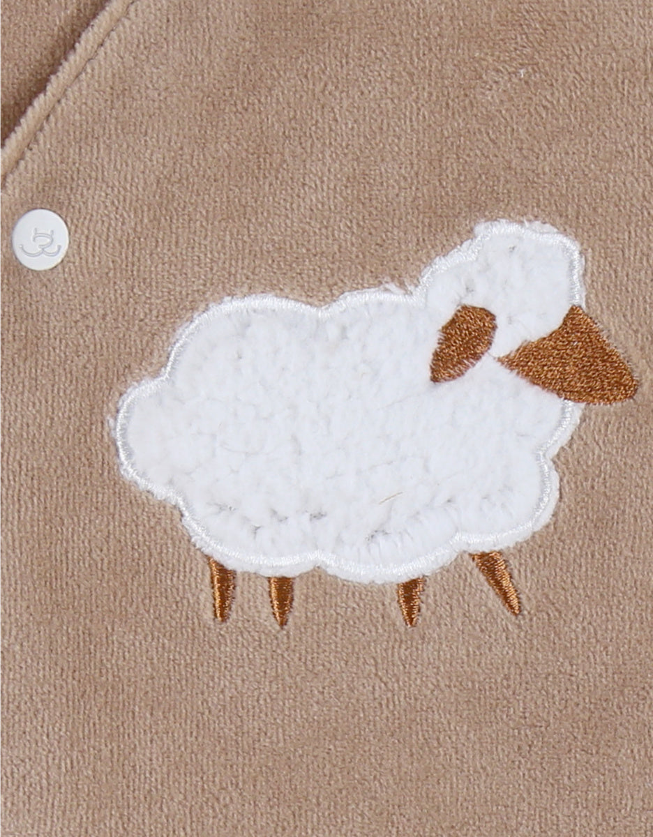 Noukie’s Fluffy Beige Velour Baby Pajamas – Newborn 0M