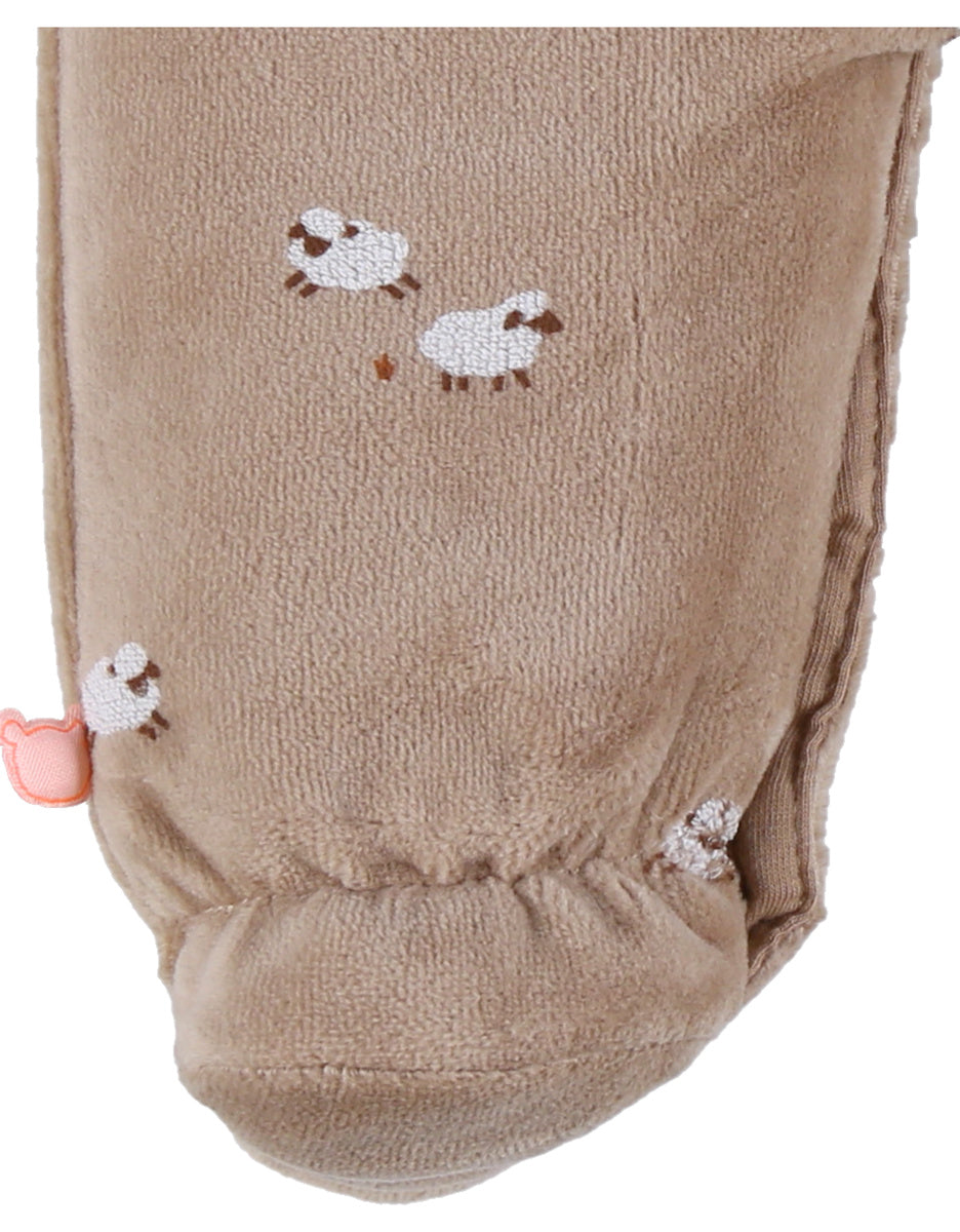 Noukie’s Fluffy Beige Velour Baby Pajamas – Newborn 0M