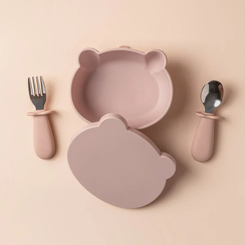 Moonkie Baby Silicone Suction Bowl Set with Spoon & Fork (6M+)