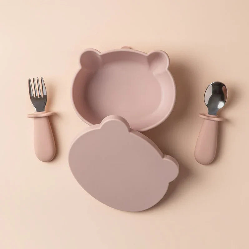 Moonkie Baby Silicone Suction Bowl Set with Spoon & Fork (6M+)