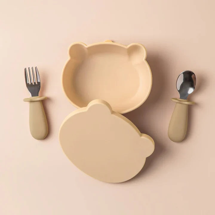 Moonkie Baby Silicone Suction Bowl Set with Spoon & Fork (6M+)