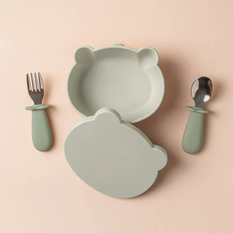 Moonkie Baby Silicone Suction Bowl Set with Spoon & Fork (6M+)