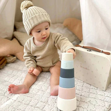 Moonkie Silicone Baby Stacking Cups – 7 Piece Soft Teething Bath Toy Set (6M+)