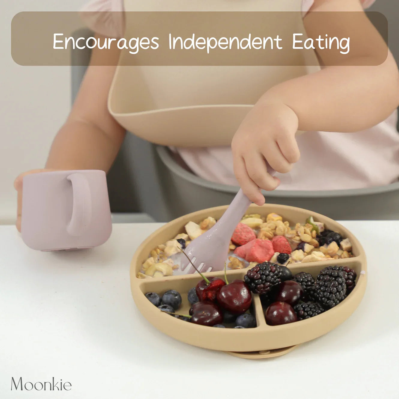 Moonkie Silicone Suction Plate with Lid – Divided Toddler Plate