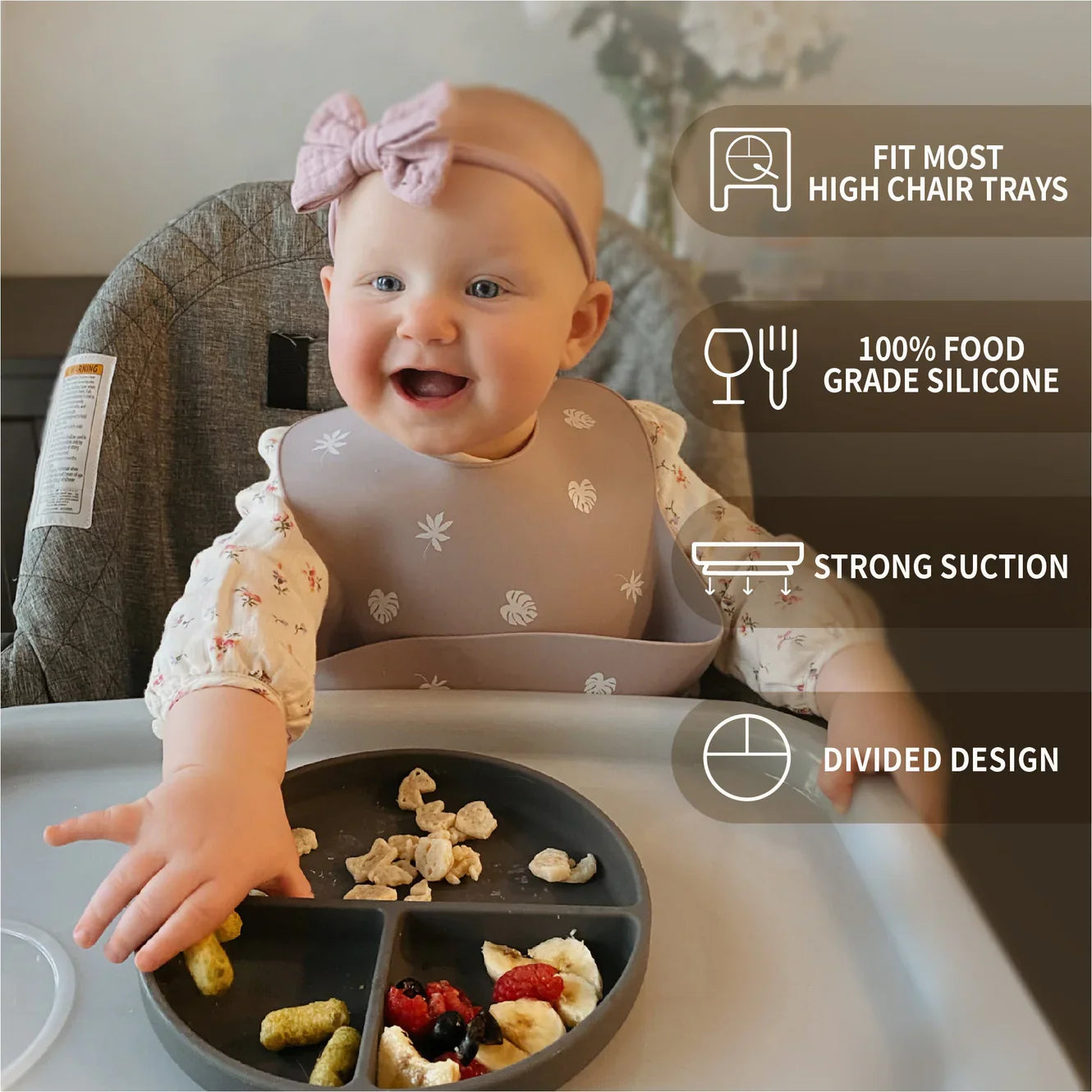 Moonkie Silicone Suction Plates with Lid – Divided Toddler Plate (2 pack)