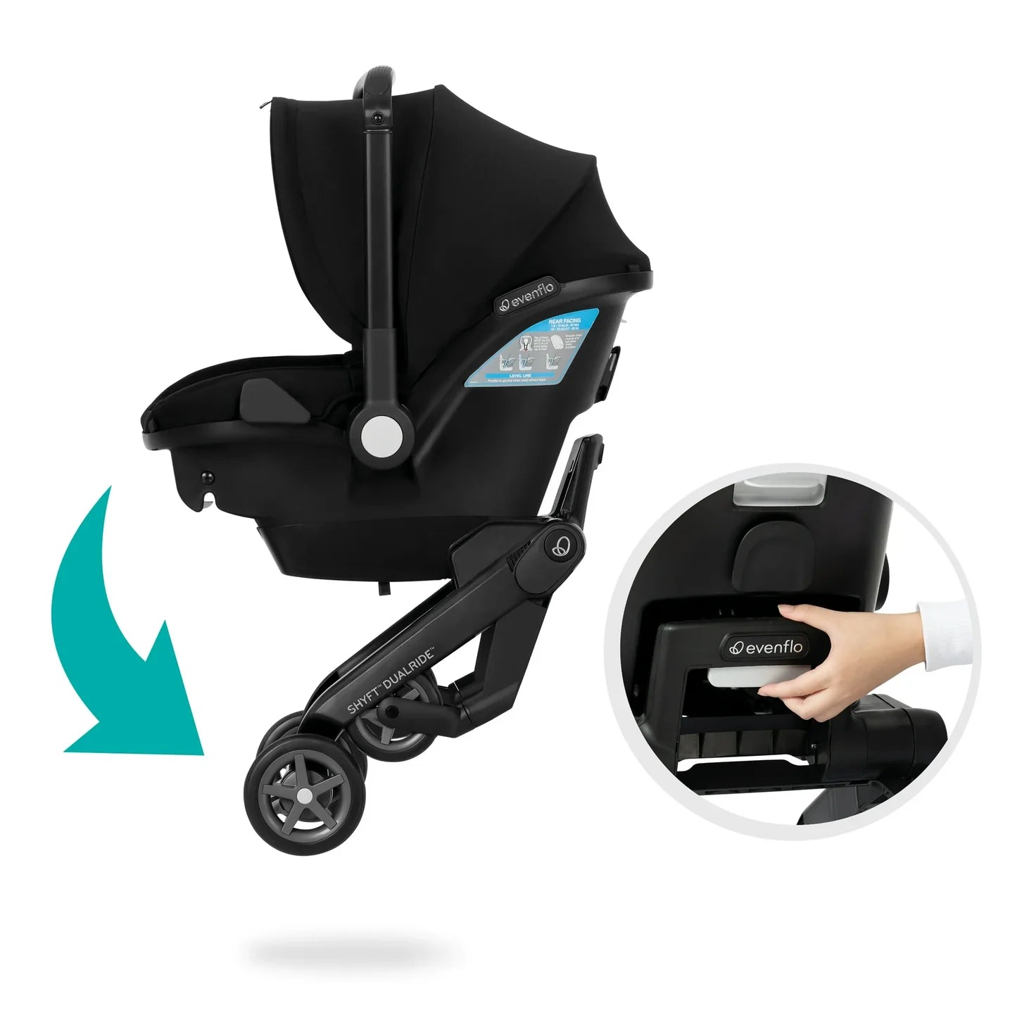 evenflo shyft dualride carseat + stroller beaufort black