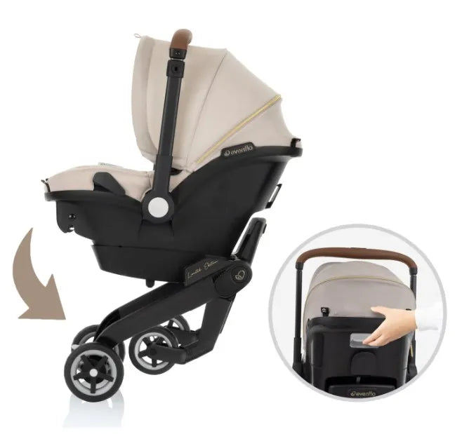 evenflo shyft dualride carseat + stroller champagne