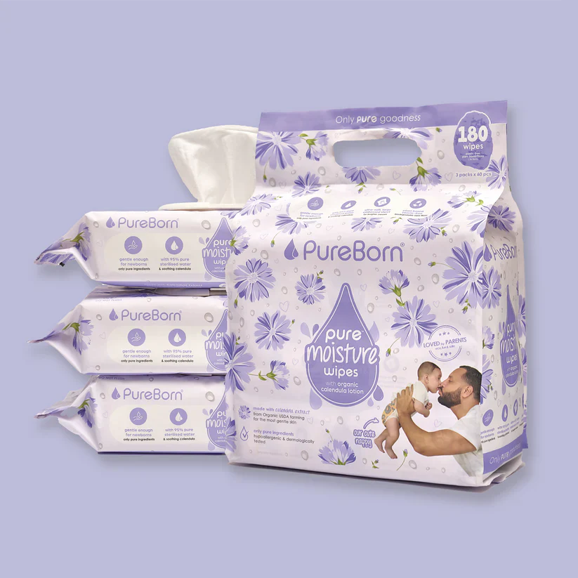 Pureborn Pure Moisture Wipes With Organic Calendula Lotion - 60 PCS