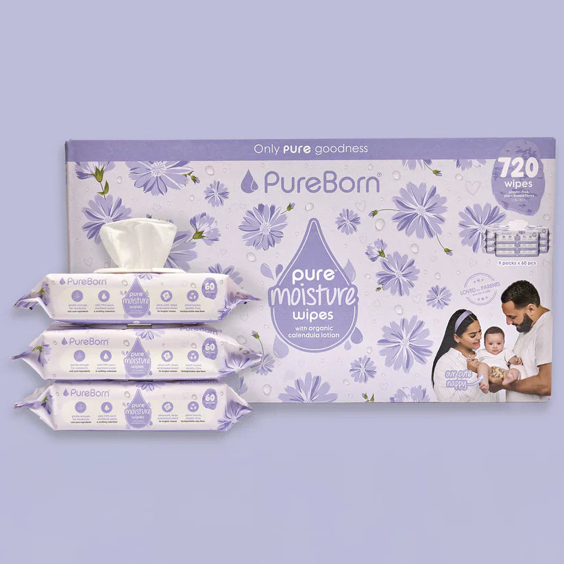 Pureborn Pure Moisture Wipes With Organic Calendula Lotion - 60 PCS