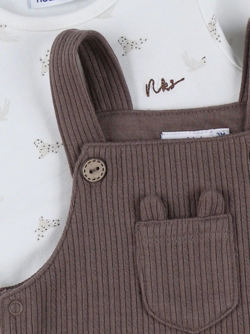 Nookies Set Tshirt +Dungaree Brown Trousseau - 3M