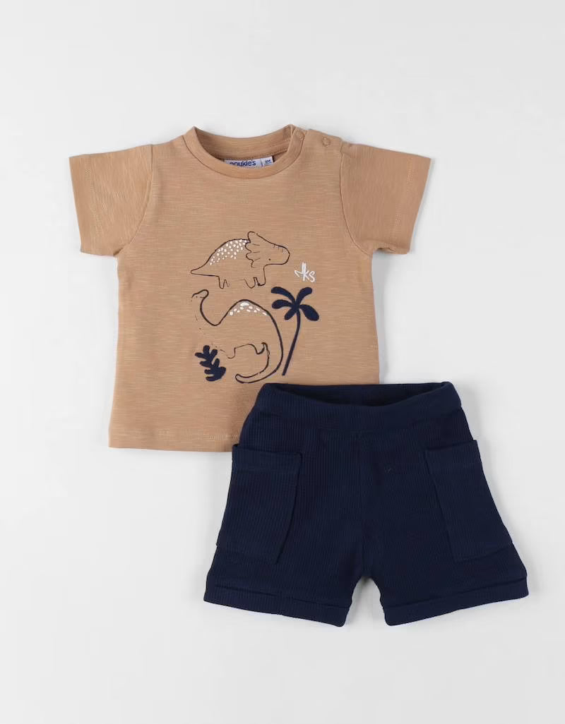 Nookies Set T-Shirt Brown With Shorts - Funny Dinos (9M)