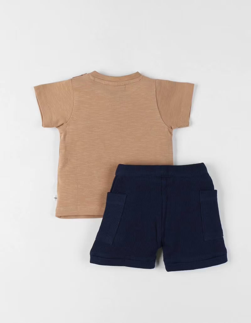 Nookies Set T-Shirt Brown With Shorts - Funny Dinos (9M)