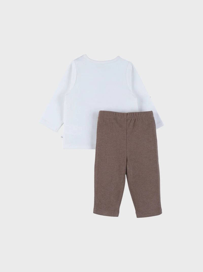 Noukie’s Seal Print T-Shirt & Leggings Set – White & Beige Baby Outfit