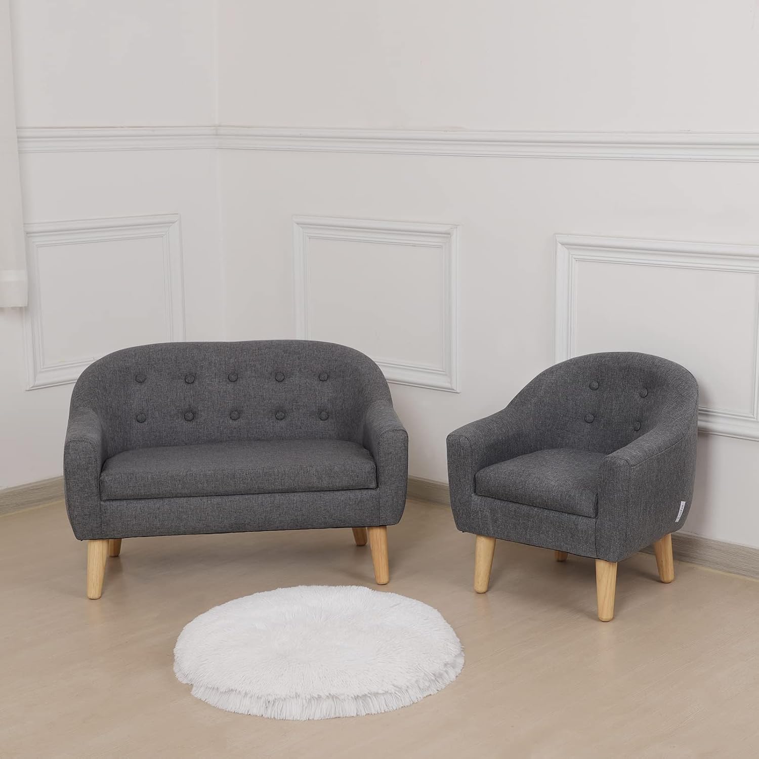 Miila Linen Fabric Children Sofa, 3 Seater Wooden Kids Couch